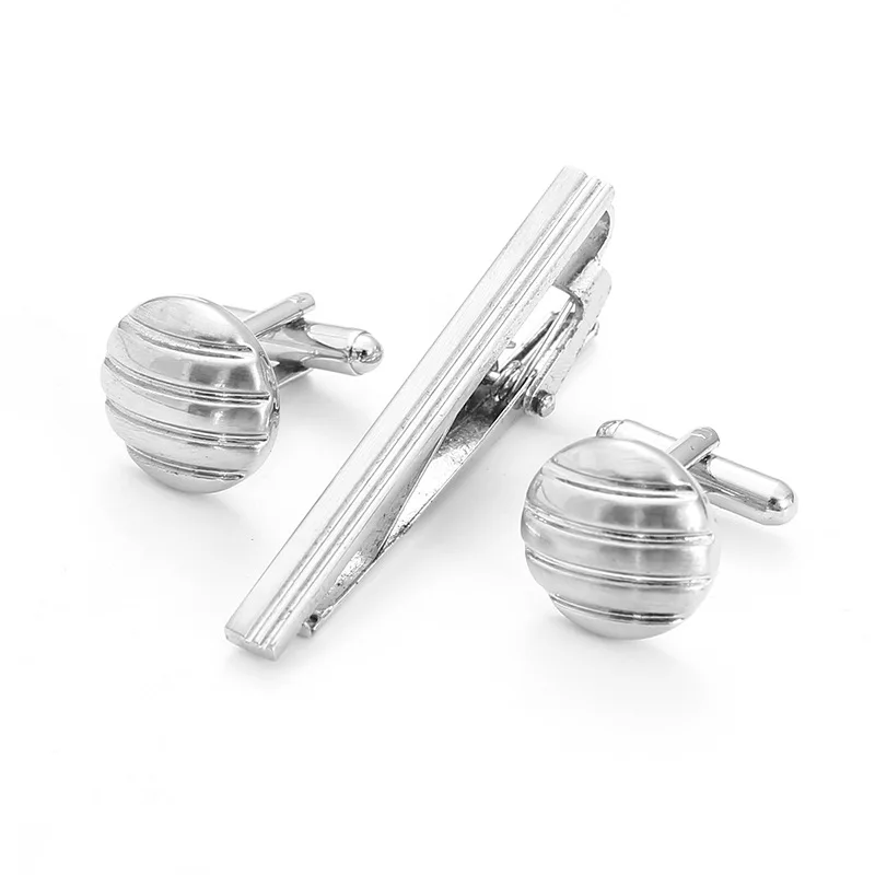 silver cufflinks and tie clip set