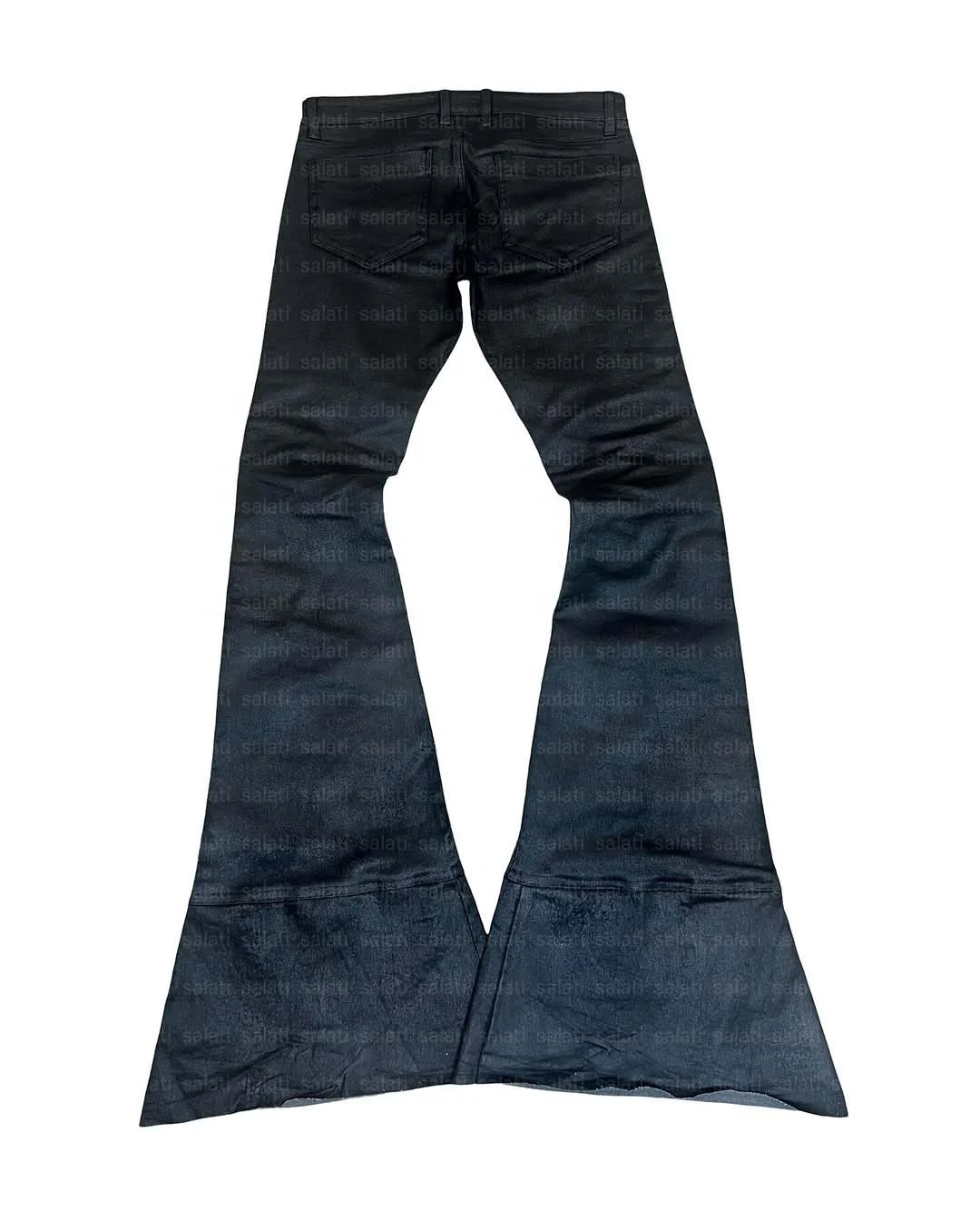 Salati Punk Jean Hommes Manufacturer Custom Streetwear Hip Hop Low Rise Waxed Vintage Flared Trouser Denim Pant Stacked Jean Men gallery 7