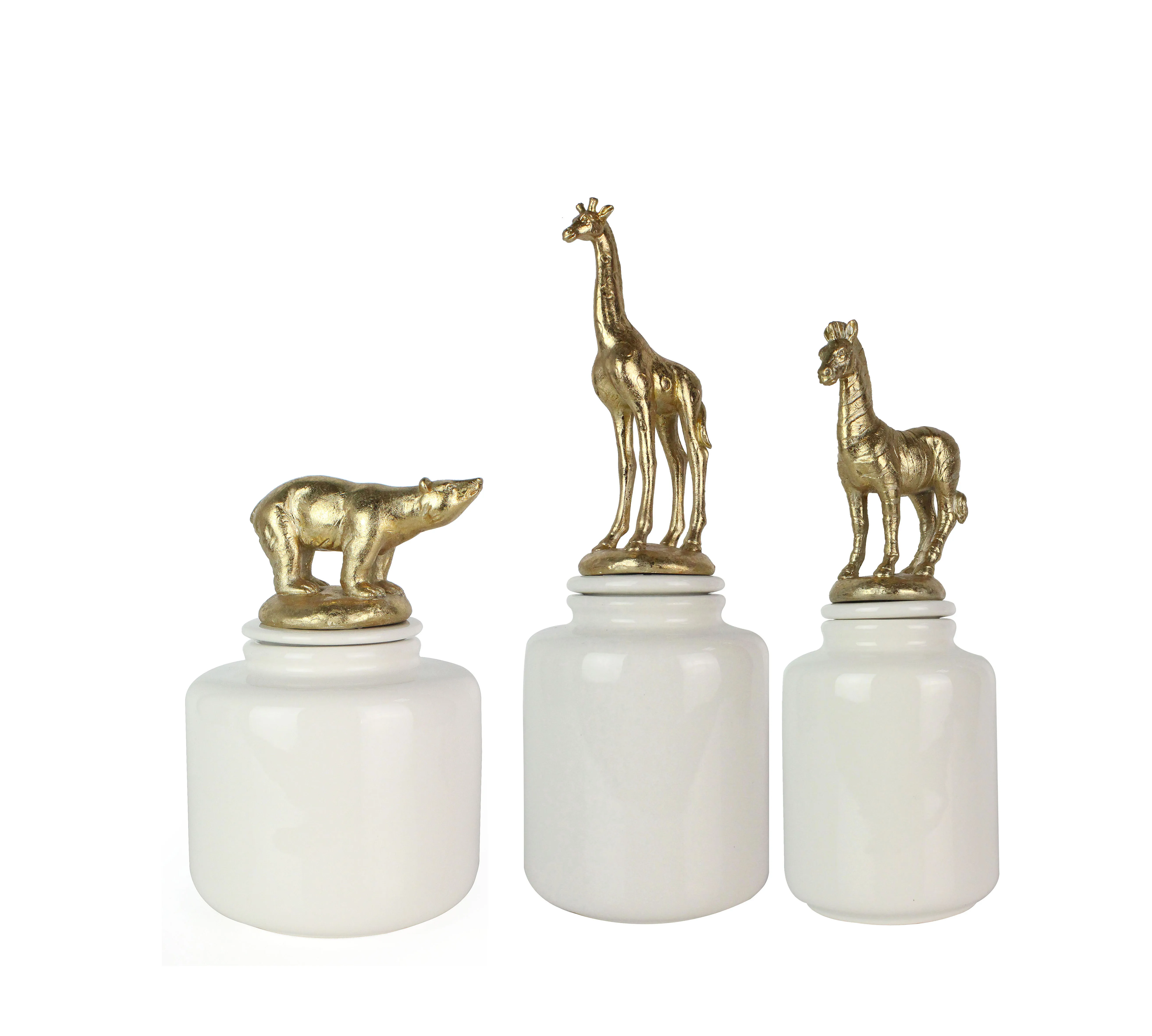 Wholesales 2020 gold animal head horse giraffe polar bear ceramic jar home decoration with animal handle