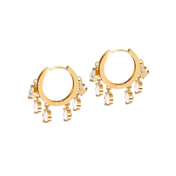 Xingyue 12 Moissanite Diamonds Fashion Jewelry , 9K Yellow Gold Plated Moissanite Earrings