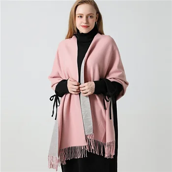 Fashion Women Evening Wedding Pashmina Two Sided Colour Long Wraps Large Warm Thicker Soft Scarves Cashmere Scarves With Tassel