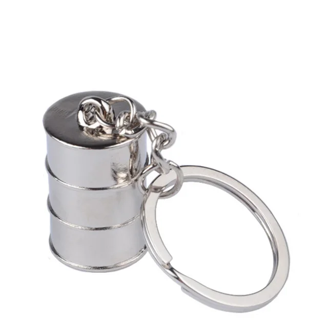 Custom Logo Mini 3D Oil Drum Keychain Round Barrel Shape Metal Key Chains Promotional Giveaways