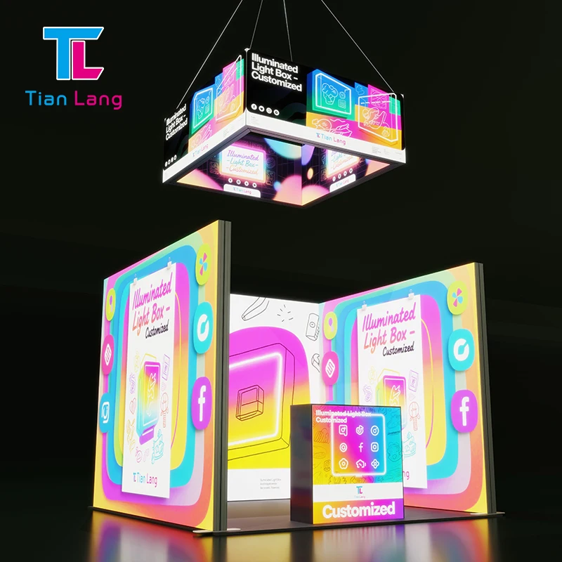 Customized Aluminum Hanging Ceiling Light Box for Trade Show Equipment Portable Exhibition Booth with SEG Frame Display