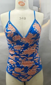 Women's Floral Print One - Piece Swimsuit | Deep V Neck, Adjustable Straps, Vintage Style