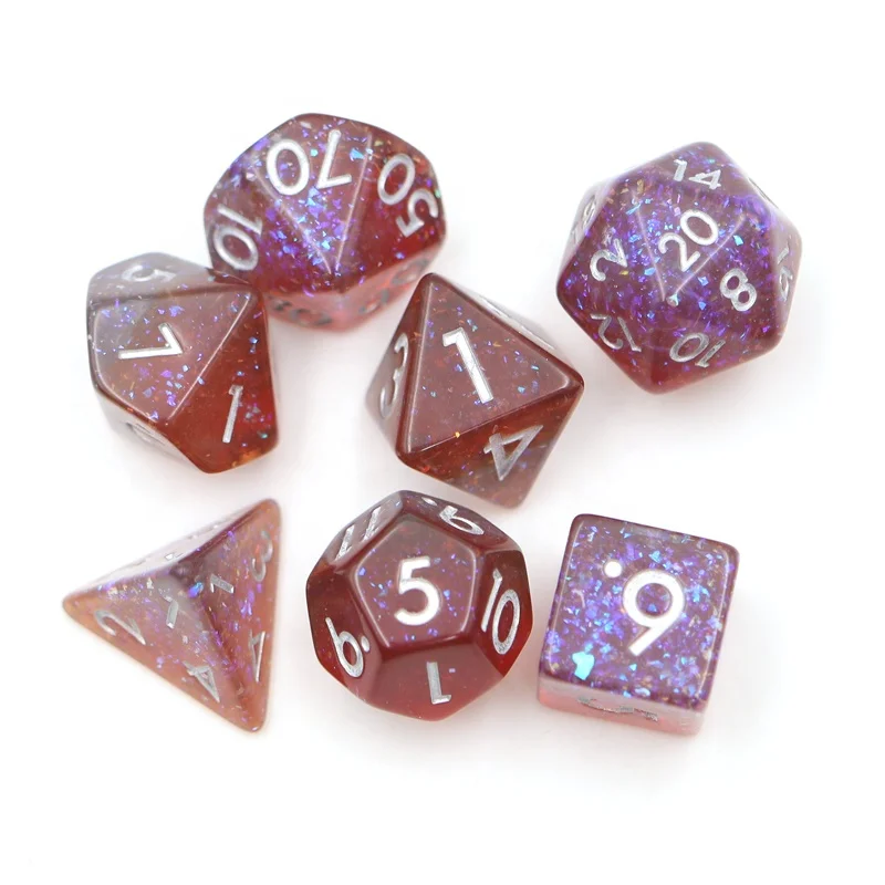 Colorido 7pcs DND Resina Poliédricos Conxunto de Dados Mica Brillo Novo deseño para Xogos RPG Fantasía