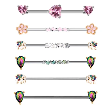 xjy new design stainless steel earring piercing flower heart barbell industrial piercing wholesale piercing jewelry