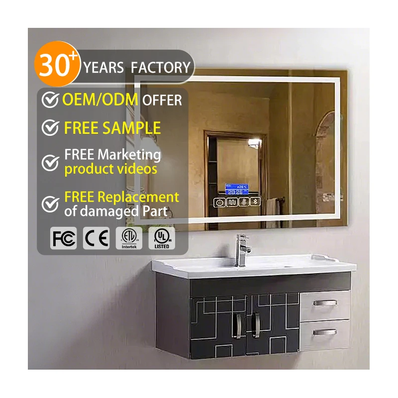 Factory Supply  Wall Mounted Vanity Mirror with Make up Led Lighted Magic Smart Bathroom Mirror with Bluetooth Speaker
