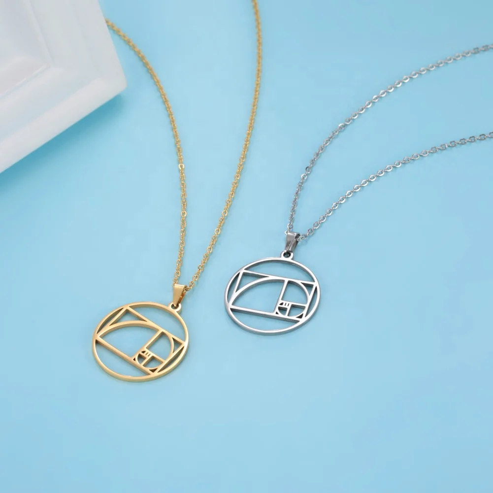 Fibonacci Spiral Circle Triangle Golden Ratio Geometry Pendant Necklace Women Choker Necklace Stainless Steel Jewelry