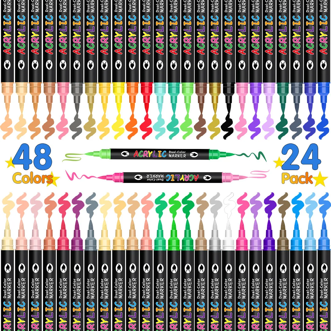 12/24/36/48/60/80/120 Couleurs Feutre Acrylique, Stylos Acryliques à