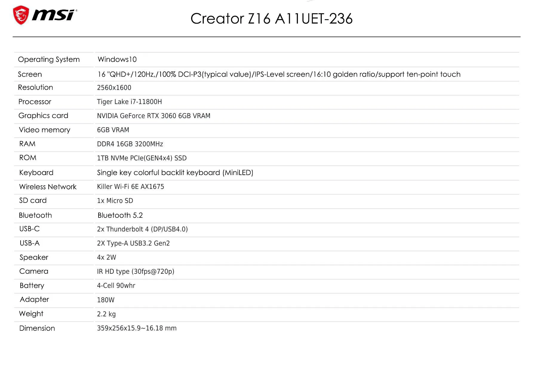 MSI Creator Z16 laptops 16 inch touchscreen QHD IPS level notebook i7-11800H 16GB 1TB NVIDIA RTX3060 gaming laptop computer PC