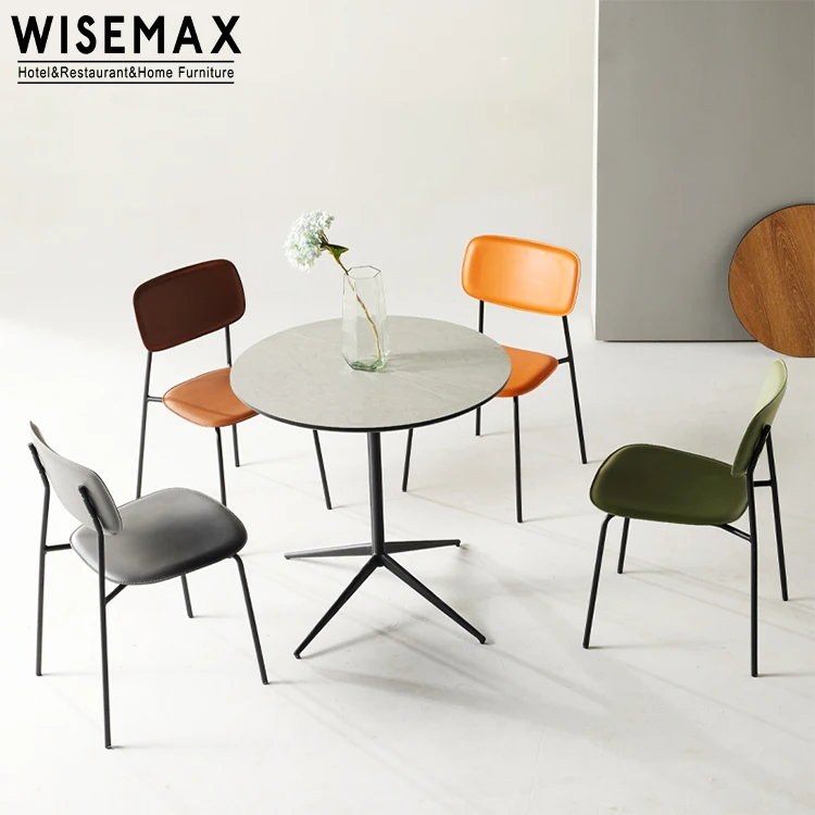 WISEMAX FURNITURE Contemporary New Design Metal Frame Classic Chair Indoor Restaurant Upholstery PU Leather Dining Chair