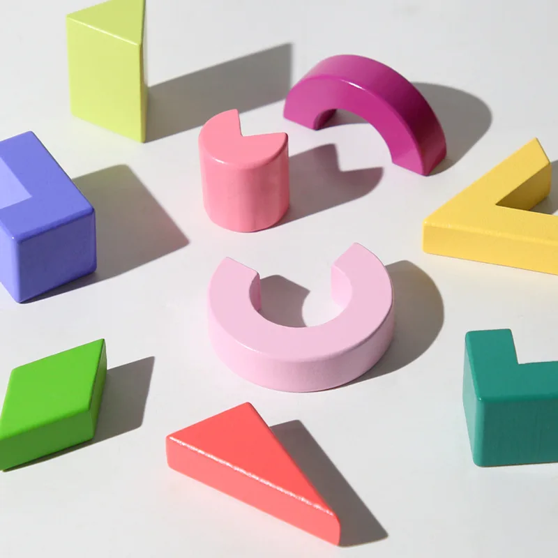 Wooden Geometric Blocks Toy Set Shape Jigsaw Puzzle Kids Educational Toys Baby Construction Blocks Model Building Toys Tk