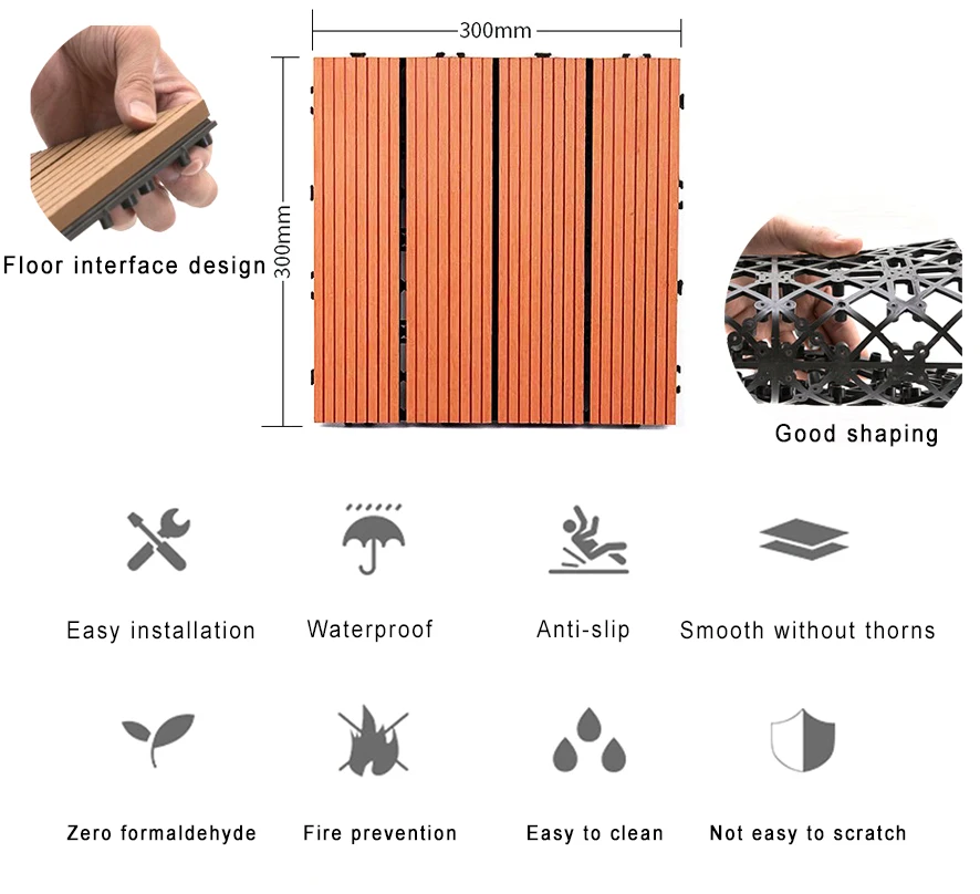 Modern waterproof WPC tile pedestal deck tiles plastic decking wooden deck for terraces