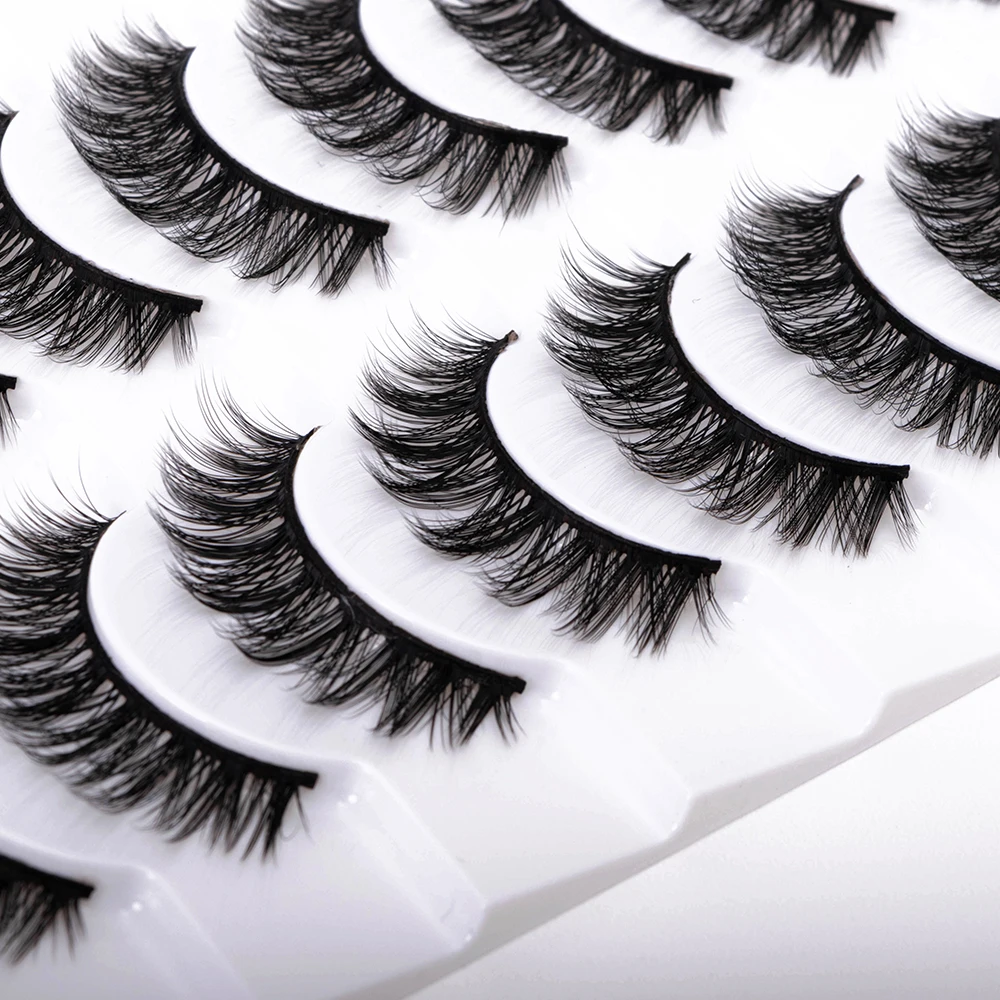 Yiernuo 10 Pairs Natural Short Eyelashes 3D Silk Full Strip Wholesale From Qingdao Vendor Factory Best Price in China