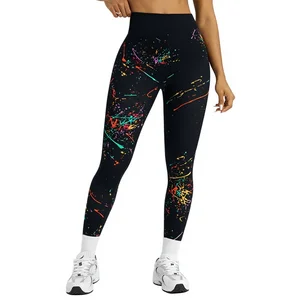Customized Wholesale  Women's Yoga Pants Seamless High Waist Butt-Lifting Breathable Black Printed Leggings Outwear