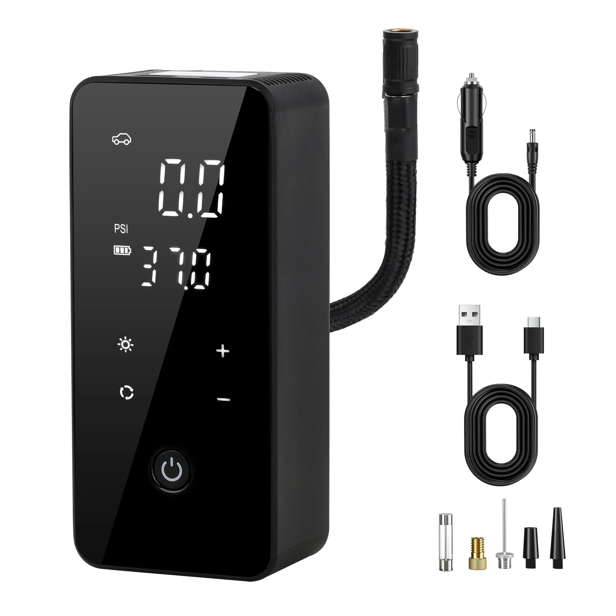 Touch Screen Smart Tire Inflator Digital Pressure Gauge Rechargeable 12V Air Compressor 150 PSI ABS Material for Cars& Bikes