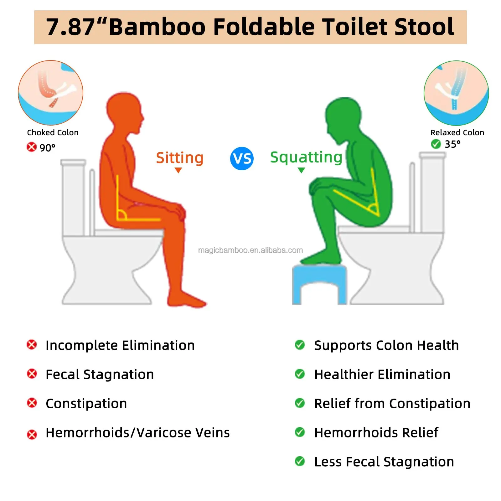 Bamboo Poop Stool Foldable Toilet Stool Squat Adult With Anti Slip