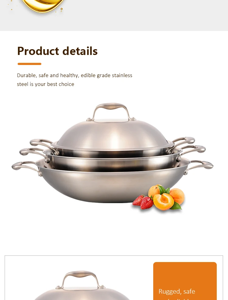 Latest Products Kitchen Wok Set Induction Wok Pan Stainless Steel Chinese Wok details