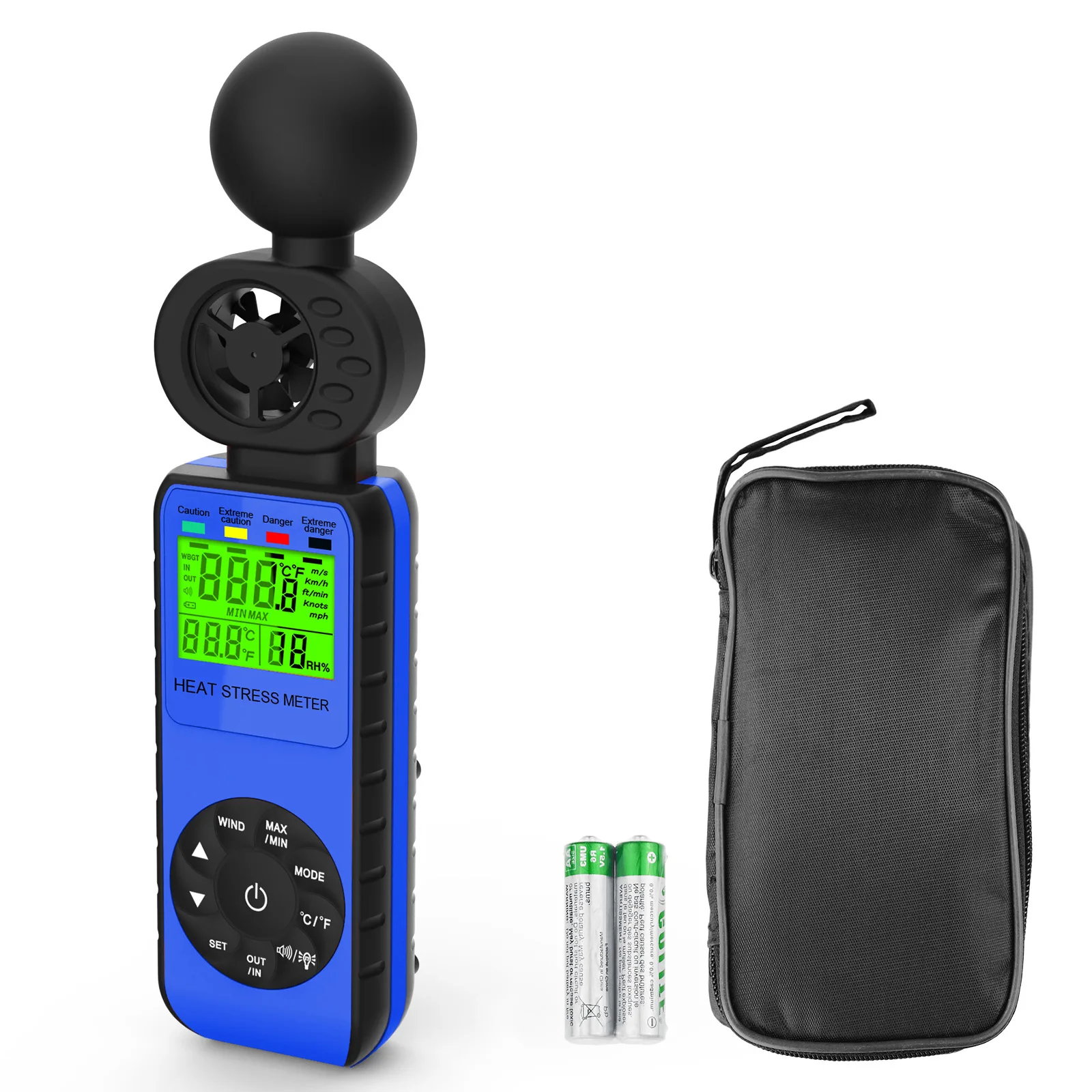 Handheld Heat Stress Wbgt Meter W In Anemometer With Wind Speedhumiditywbgt Alarm And