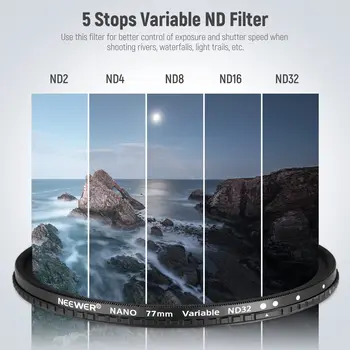 Anti Scratch Adjustable Neutral Density Filter NEEWER 77mm HD Variable ND Filter ND2-ND32 Camera Lens Variable ND Filter detail image
