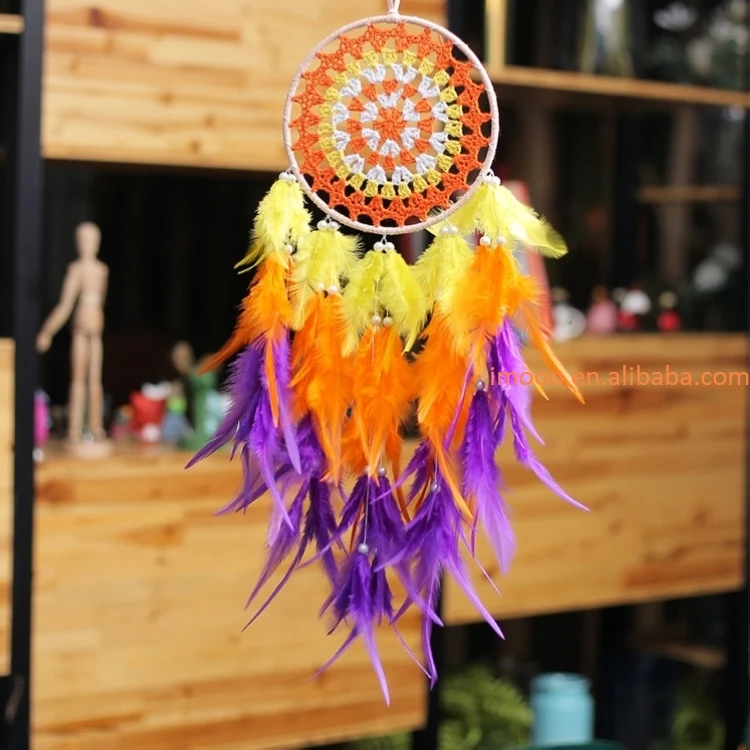 LED Wall Dreamcatcher - Handmade Feather Wind Chimes Art Decoration