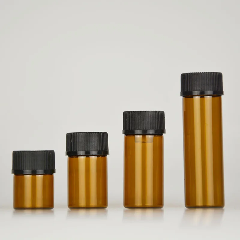 1ml 2ml 3ml 5ml Drams Amber Glass Bottle With Plastic Lid Insert Essential Oil Glass Vials Perfume Sample Test Bottle