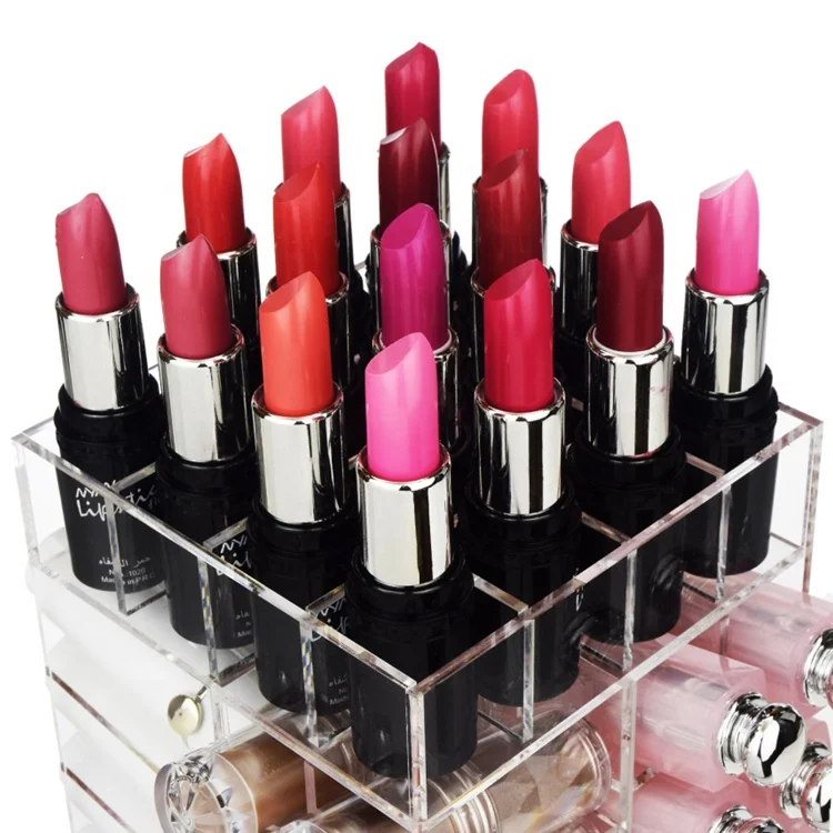 Simple Rotating Acrylic Cosmetic Lipstick Tower Organizer Water Resistant Storage Display Customizable Color Size Custom Logo 64