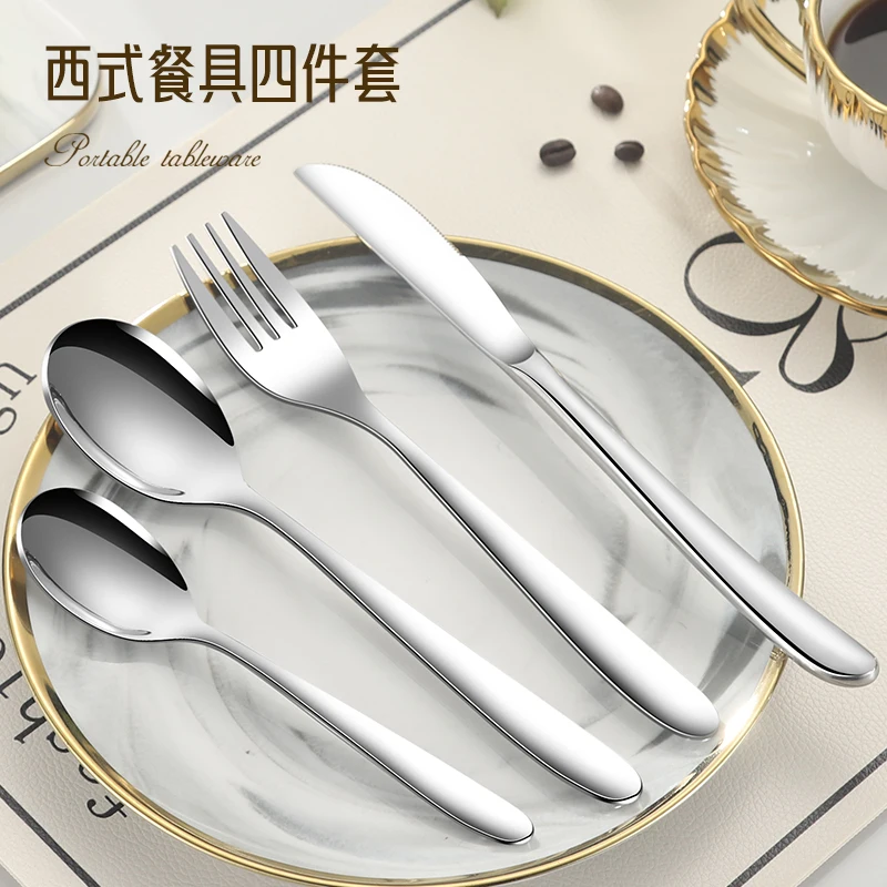 Set di 8 posate in acciaio inox portatile, cucchiaio, forchetta, bacchette da viaggio (blu