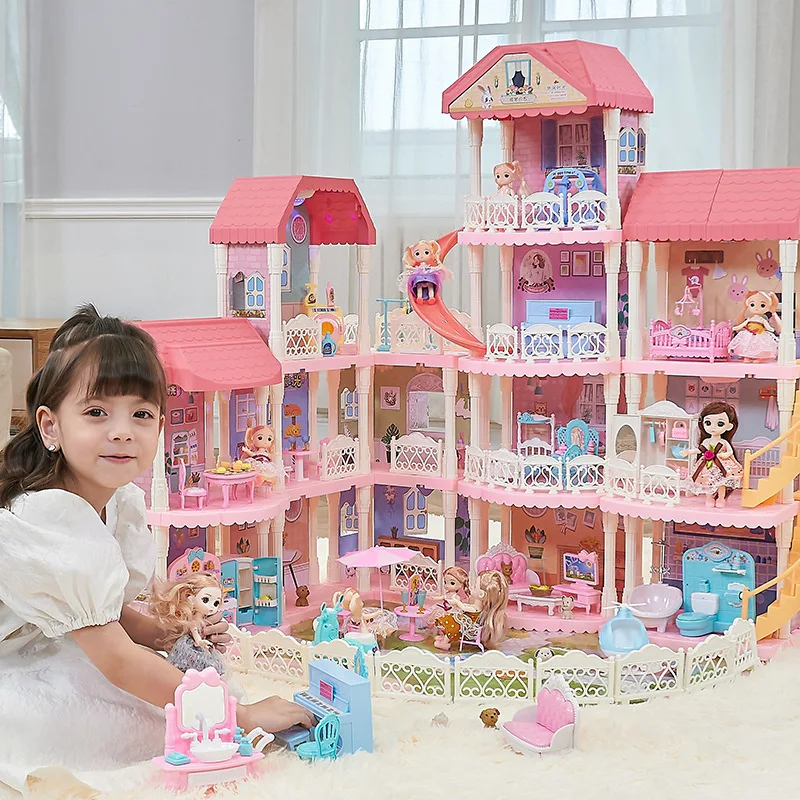 Pink Baby Doll House Toy Hot Sale Large Doll House Kit Pink Toys