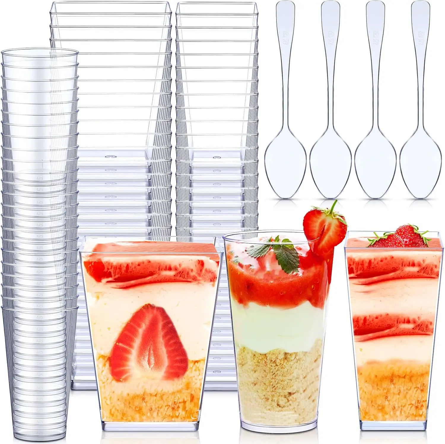 Food Grade Ice Cream Mousse Plastic Cup Custom Square Clear Pudding Jelly Mini Dessert Cups Disposable Plastic Cups for Dessert