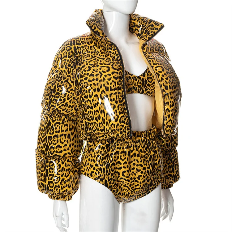 Leopard Print Pu Leather Coats For Women 2022 Turtleneck Long Sleeve