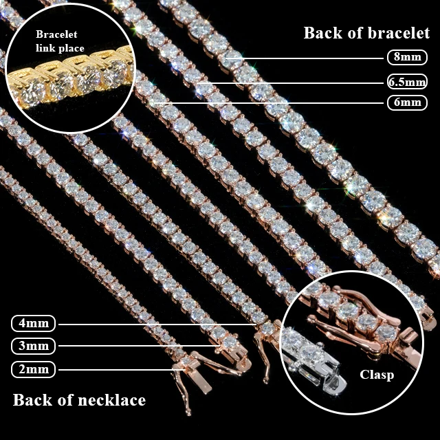 卸売テニスブレスレット男性女性ジュエリーVVSダイヤモンド3mm