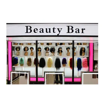 Beauty Store Wig Shelving Luxury Hair Display With Light Wig Shop Furniture