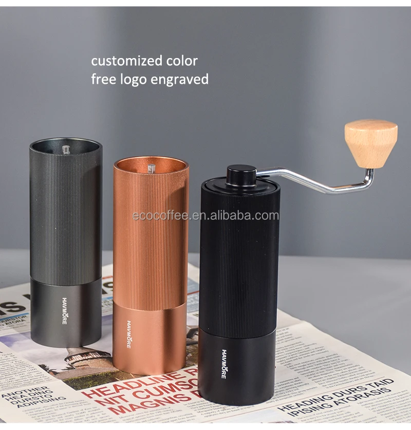 Modern Manual Coffee Grinder Conical Steel Burr With 5 Pins Portable
