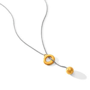 MW New Minimalist Advanced 18K Gold Plated Color Splicing Hoop Buckle Ball Pendant Stainless Steel Necklace for Anniversary