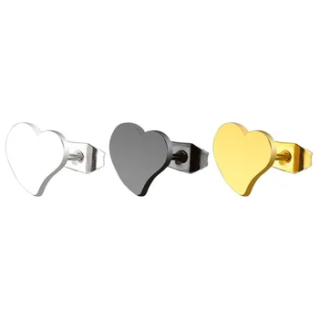Stainless Steel Earrings Simple Silver Gold Black Earring Custom Heart Stud Earrings Women Jewelry