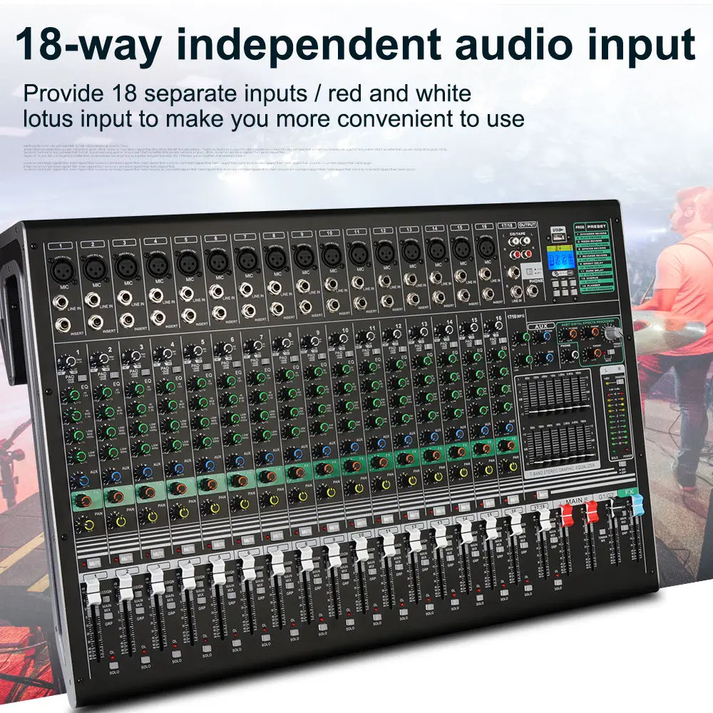 Professional USB Karaoke Audio Sound Mixer Console 18 Channel Noise ...