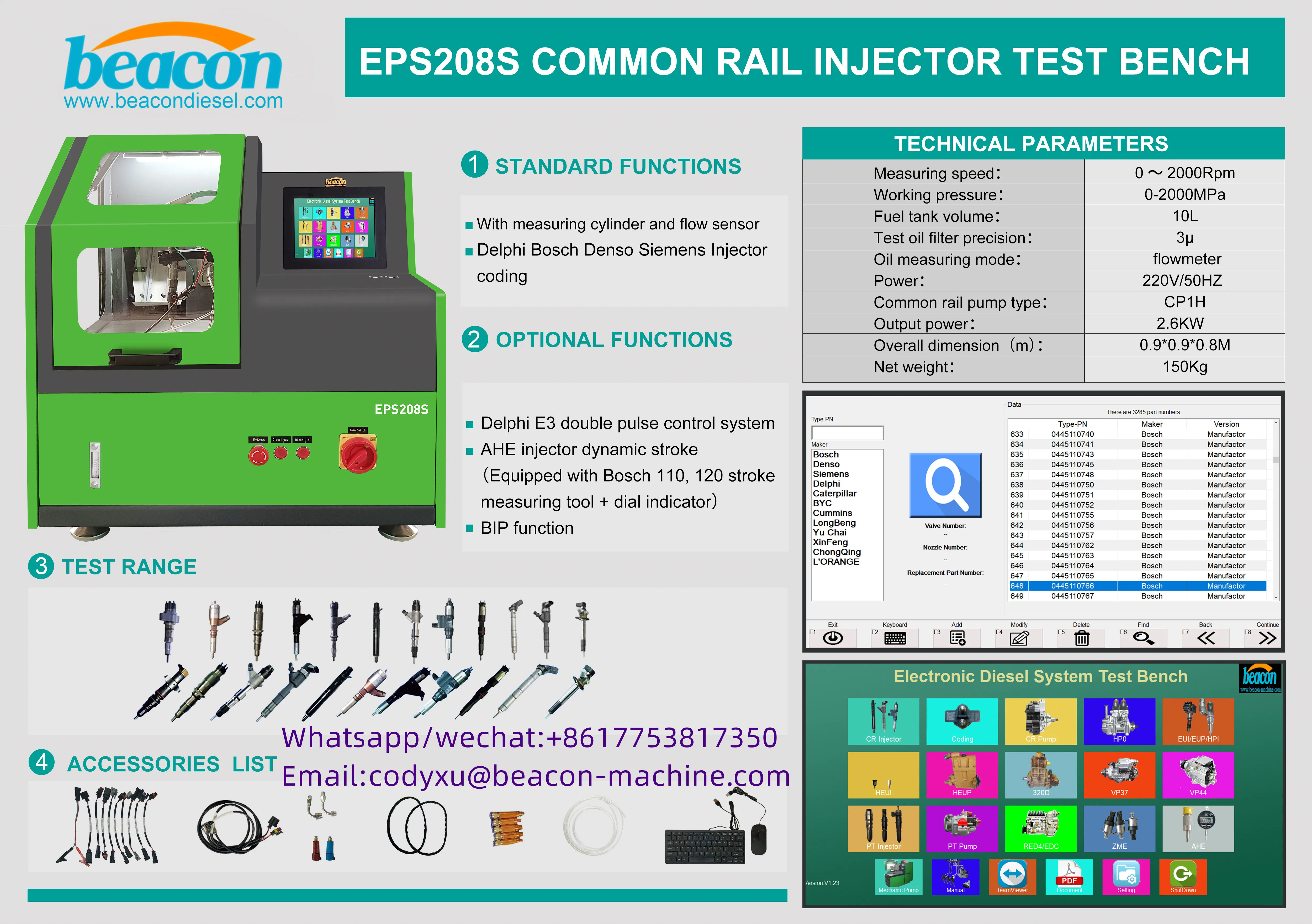 BEACON EPS208 NTS206 Coding Injector test Bench Beacon Common Rail test ...