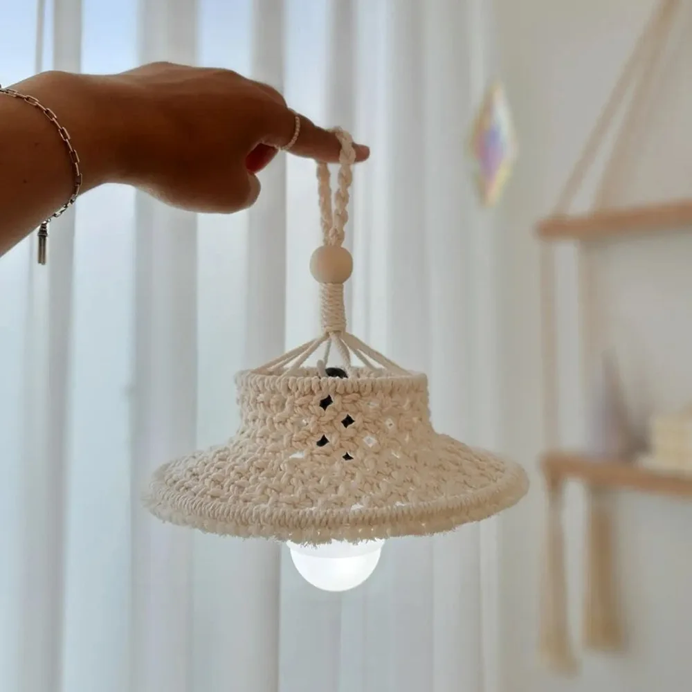 Boho Home Decor Hanging Pendant Ceiling Light Cover Bohemian Handmade Cotton Woven Tassel Lampshade Macrame Lamp Shade