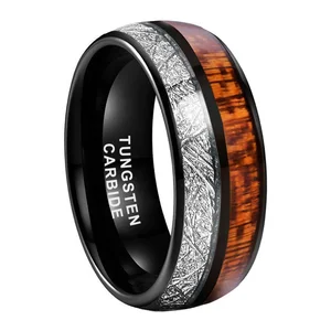 Coolstyle Jewelry 8mm Wholesale Real Wood Meteorite Inlay Imitated Tungsten Ring for Men Women Fashion Engagement Wedding Band