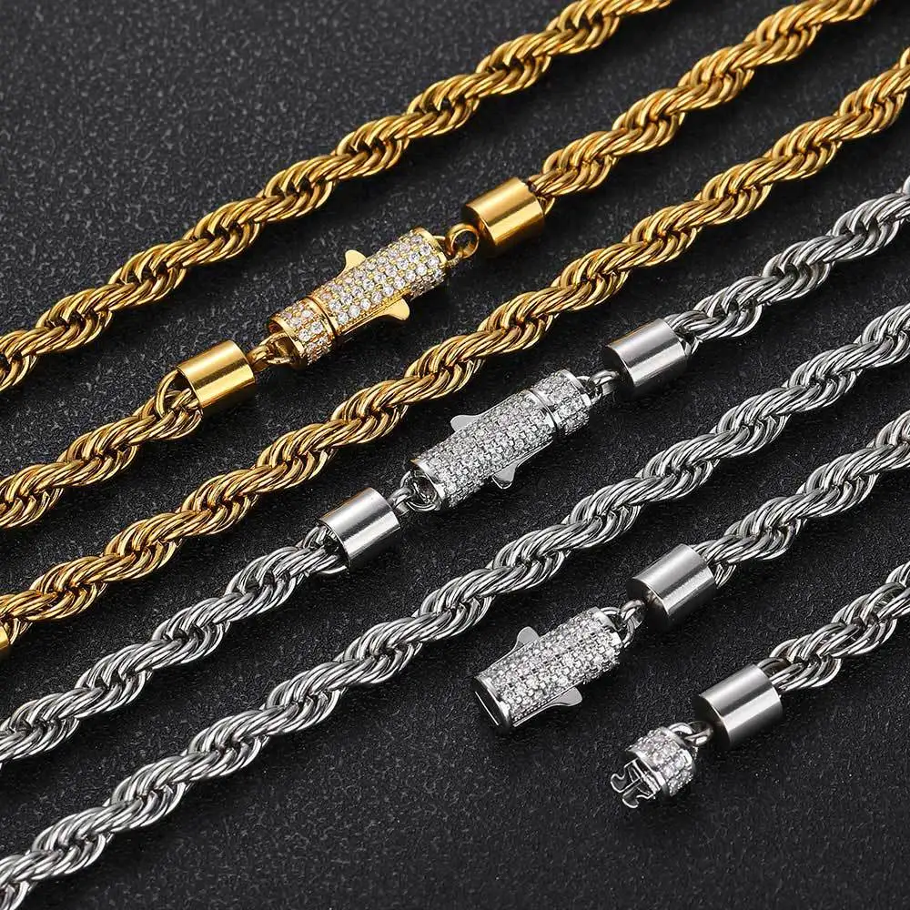 Fashion Stainless Steel Chains Bracelets Pave Gold Plated Iced