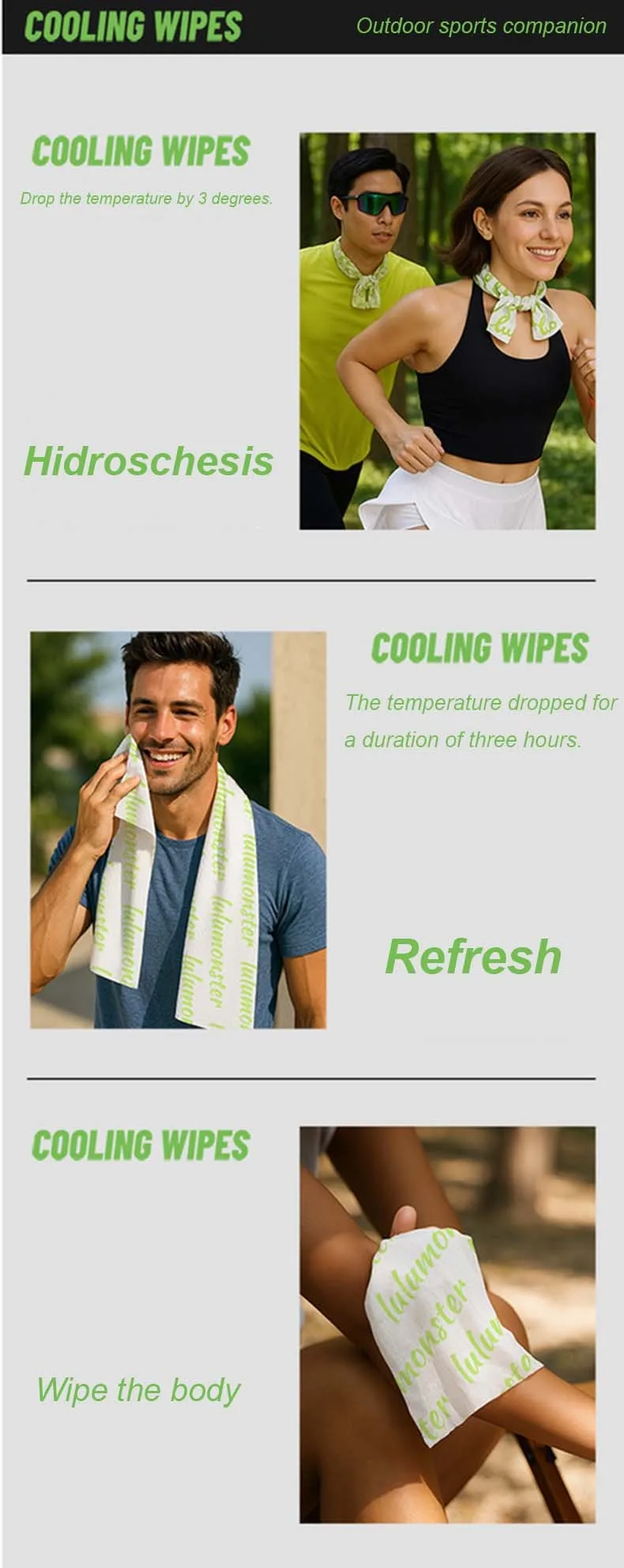 OEM Customized Individual Reusable Cooling Wet Wipes Outdoor Cleaning Wipes Jumbo Sport Wet Wipes