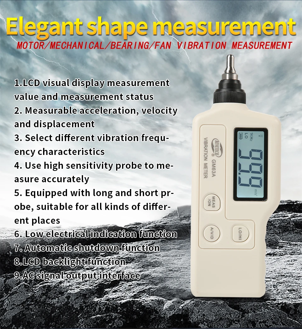 GM63B Portable LCD Digital Vibration Meter Probe Vibration Analyzer Industry