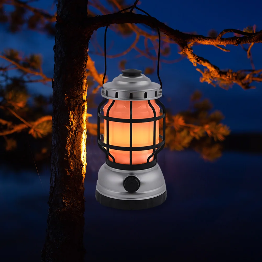 Mini Portable solar Rechargeable LED Flame Tent Hiking Light Outdoor Camping lamp Lantern for Emergency supplier