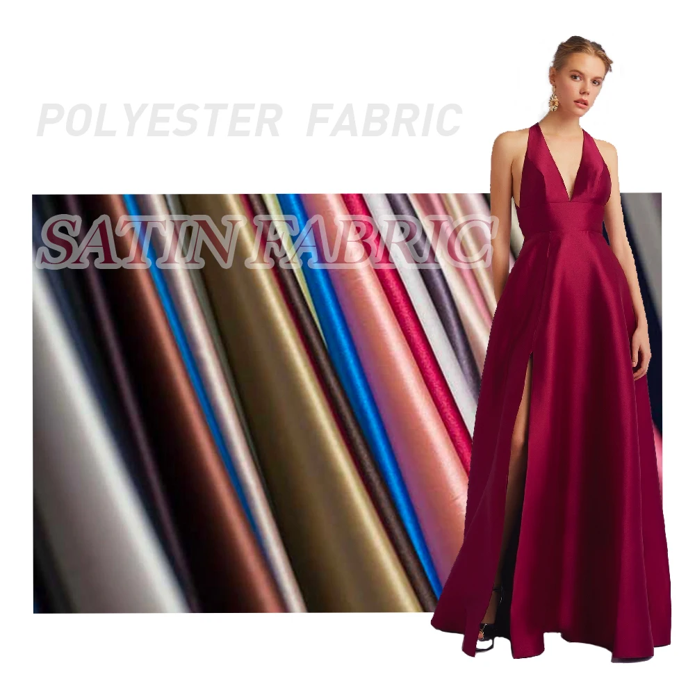 2021 Высококачественная 100% Полиэстеровая атласная ткань для платьев, Полиэстеровая ткань