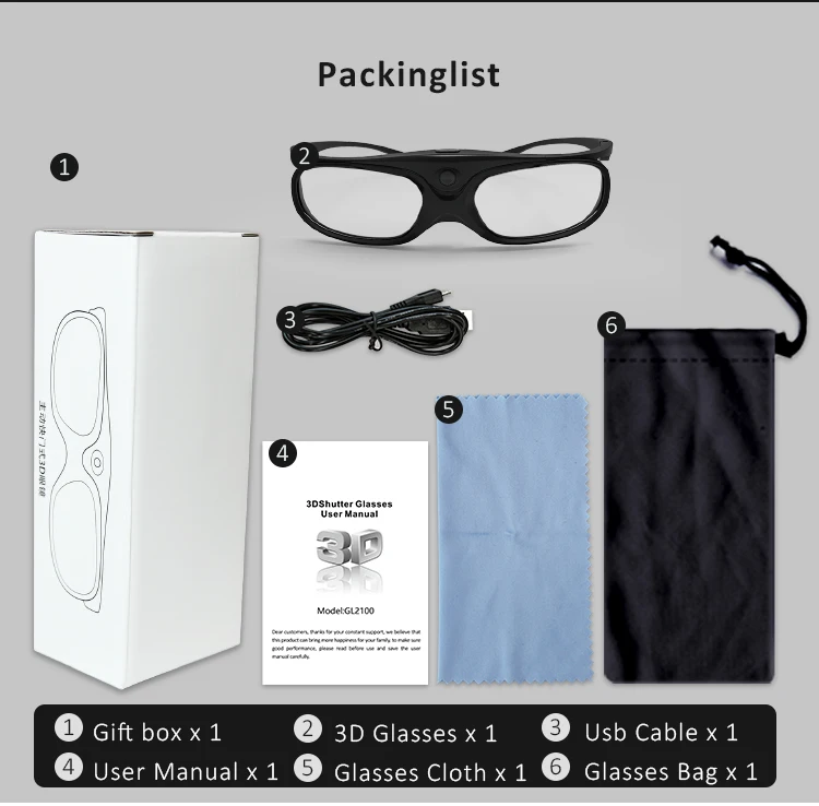 DLP-link Active 3D Shutter Glasses proiettore Active 3D Glasses 3D Active  Shutter Glasses