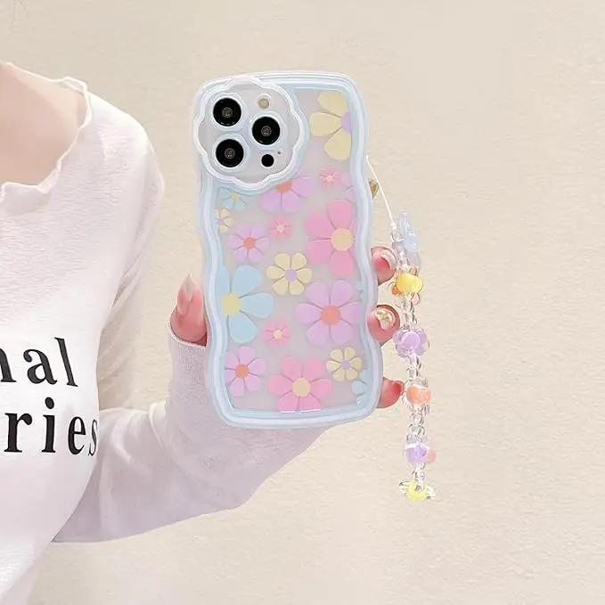 Laudtec Cute Flower Pattern Mobile Phone Case for iPhone16 promax Flower Wrist Strap Design Soft TPU Shock Protection Case manufacture