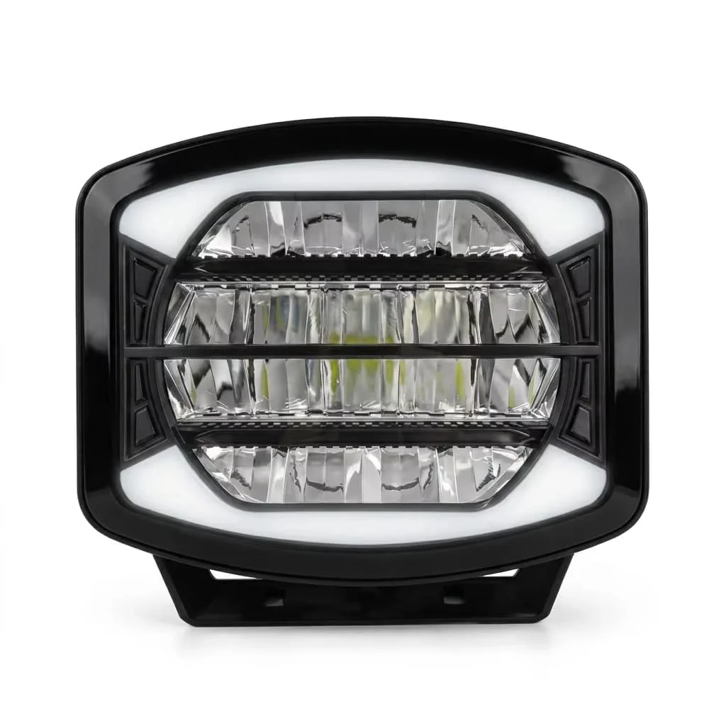 7 Inch 100W Rectangular Motorcycle LED Spotlight White Halo DRL Projector Auxiliary Driving Fog Light Fit for Jeep Truck Offroad