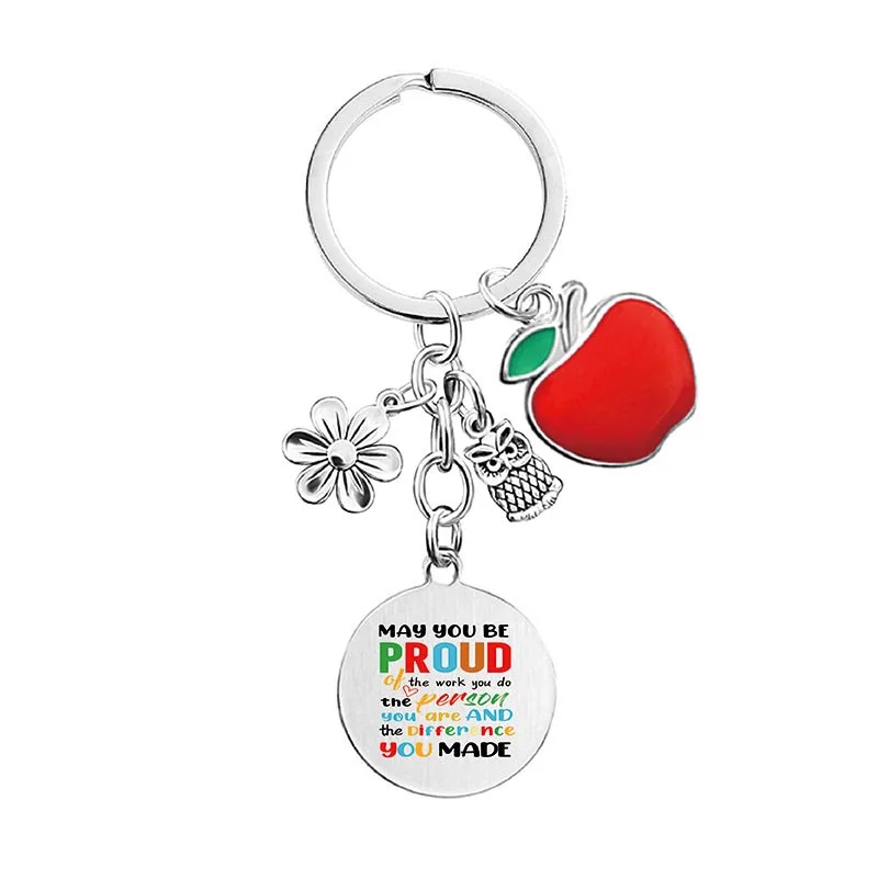 Customized LOGO Teachers Day Keychain Apple Pendant Stainless Steel Light Key Chains Graduation Gift