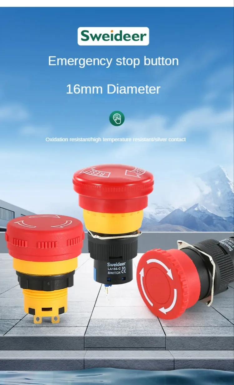 16mm Plastic Emergency Stop Switch - Self Locking Safety